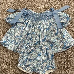 Floral Blue Baby Dress with Bloomers